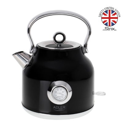 Електрочайник Adler STRIX з термометром нержавіюча сталь 1,7 л 2200 Вт Black (28432304) - фото 2 Електрочайник Adler STRIX з термометром нержавіюча сталь 1,7 л 2200 Вт Black (28432304) - фото 2