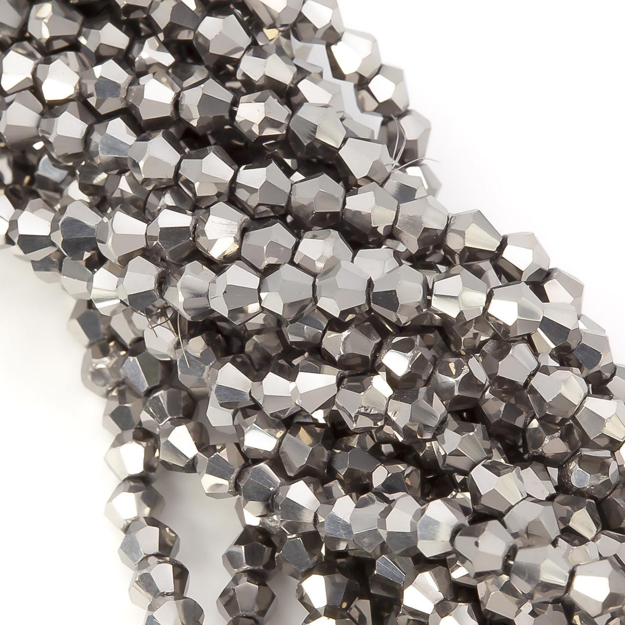 Бусины хрустальные Биконус 4х4,2 мм 95 шт. Серебристый (БИ0004к00)