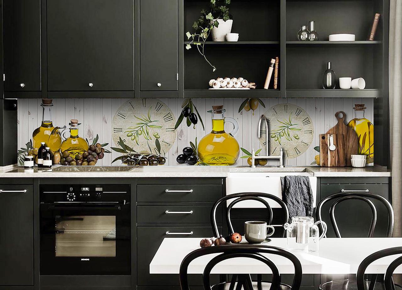 Кухонный фартук Оливковое масло из самоклеющейся виниловой пленки 60х300 см Желтый