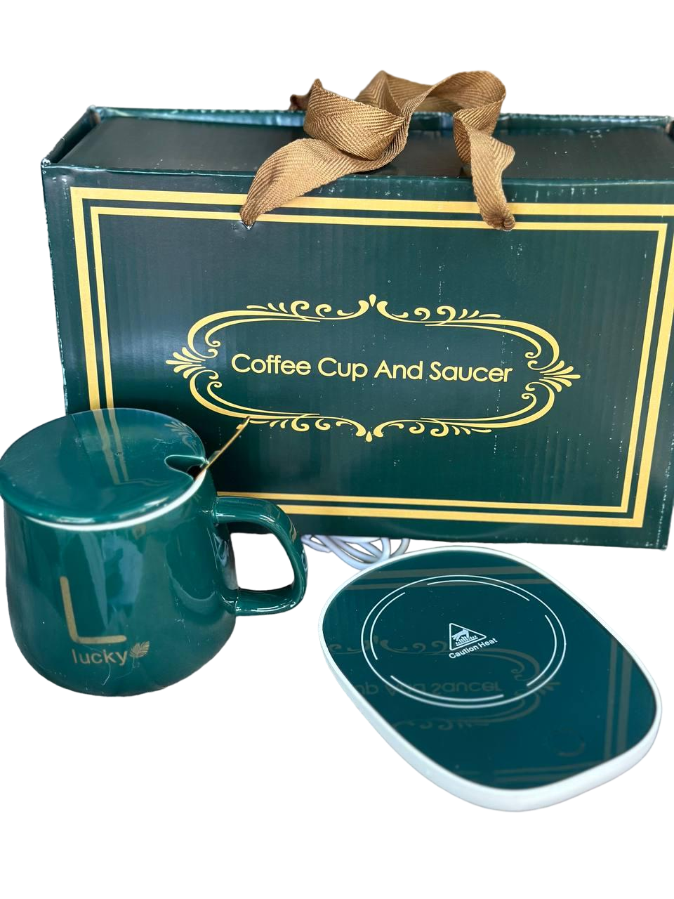 Чашка Stenson R88546-G Lucky style на USB-підставці з підігрівом 380 мл Зелений (21449316)