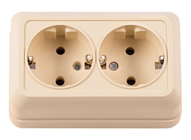 Розетка подвійна Luxel із заземленням накладна opera Кремовий (2308)