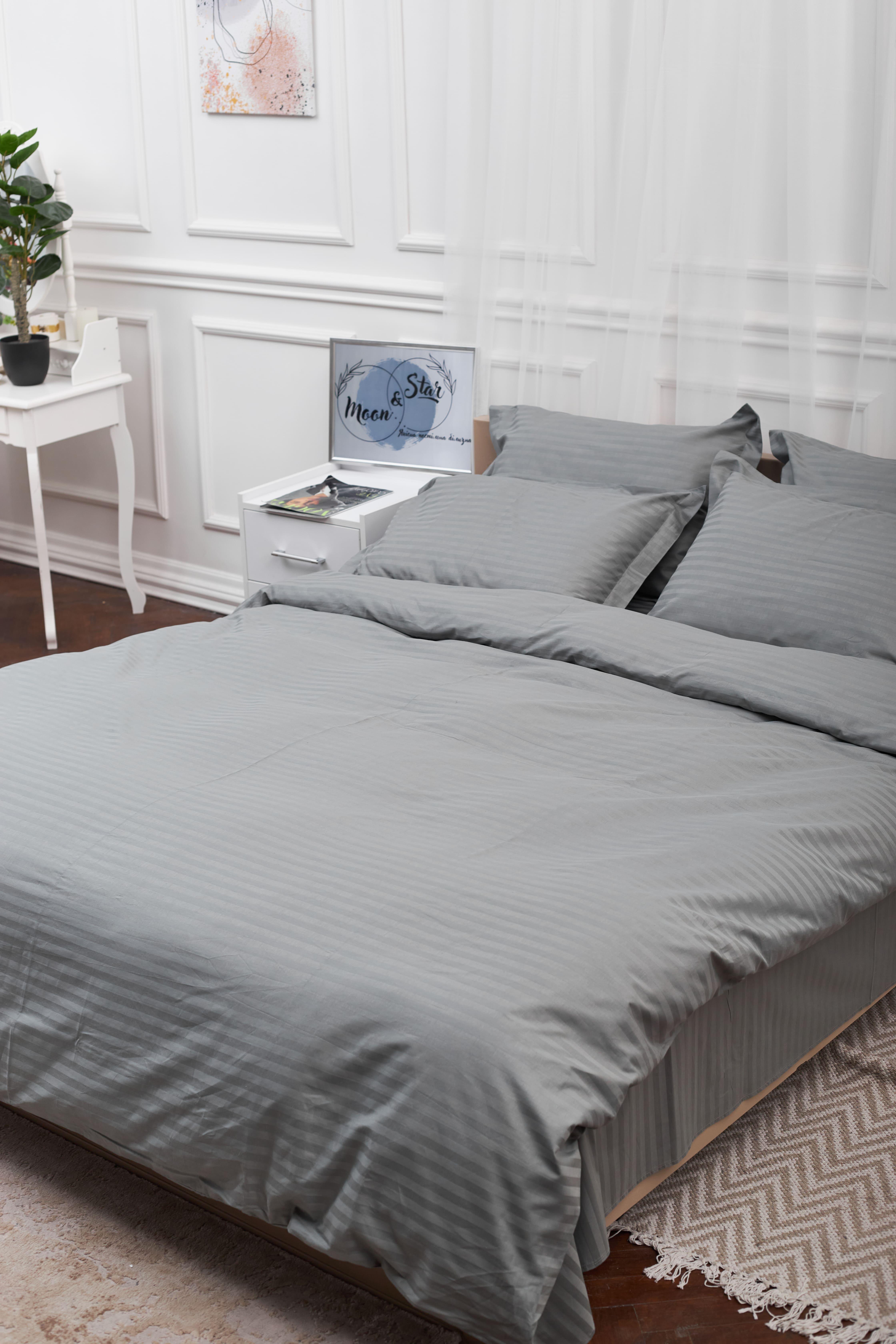 Комплект постельного белья Moon&Star Satin Stripe полуторный 143х210 см наволочки 2 шт. Stripe Gray (MS-820003657)