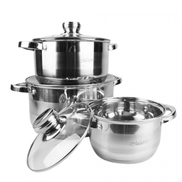 Набор посуды Maestro из нержавеющей стали со стеклянными крышками 1,5 /3/5 л 6 пр. (a5cda400)