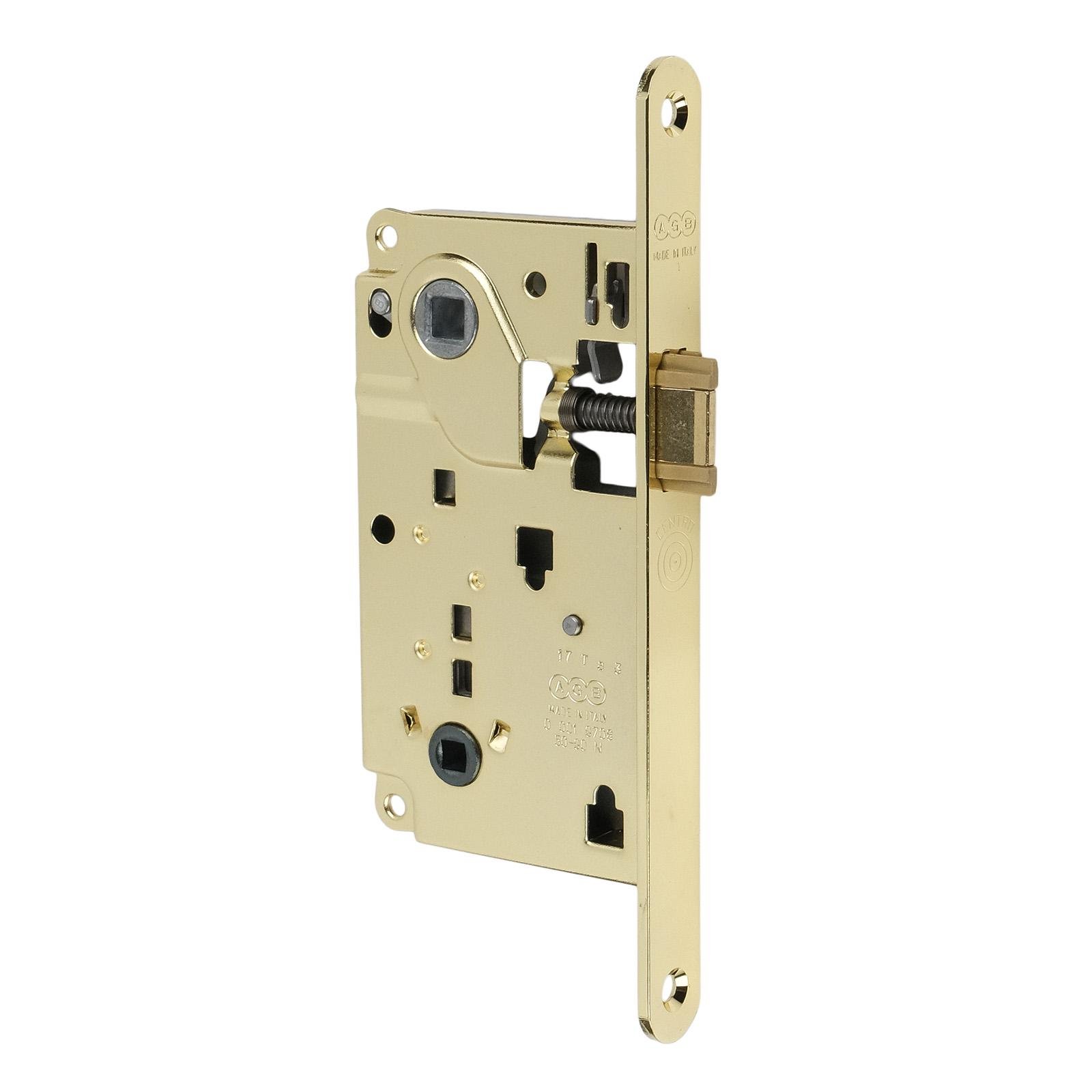 Замок врезной межкомнатный AGB Centro WC 90/50 мм Латунь (B01013.50.03) Замок врезной межкомнатный AGB Centro WC 90/50 мм Латунь (B01013.50.03)