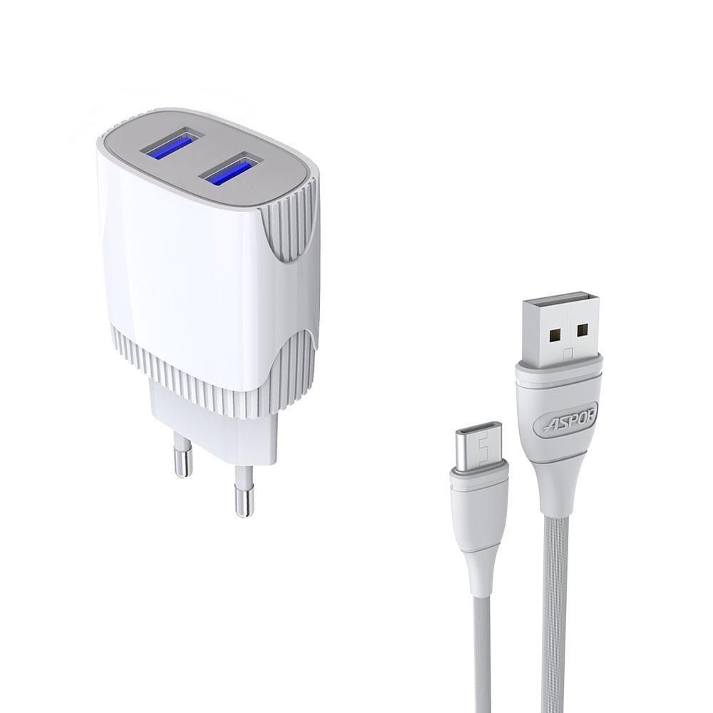 Зарядное устройство для телефонов Aspor A811 2 USB 2.4А Белый (557-925113)