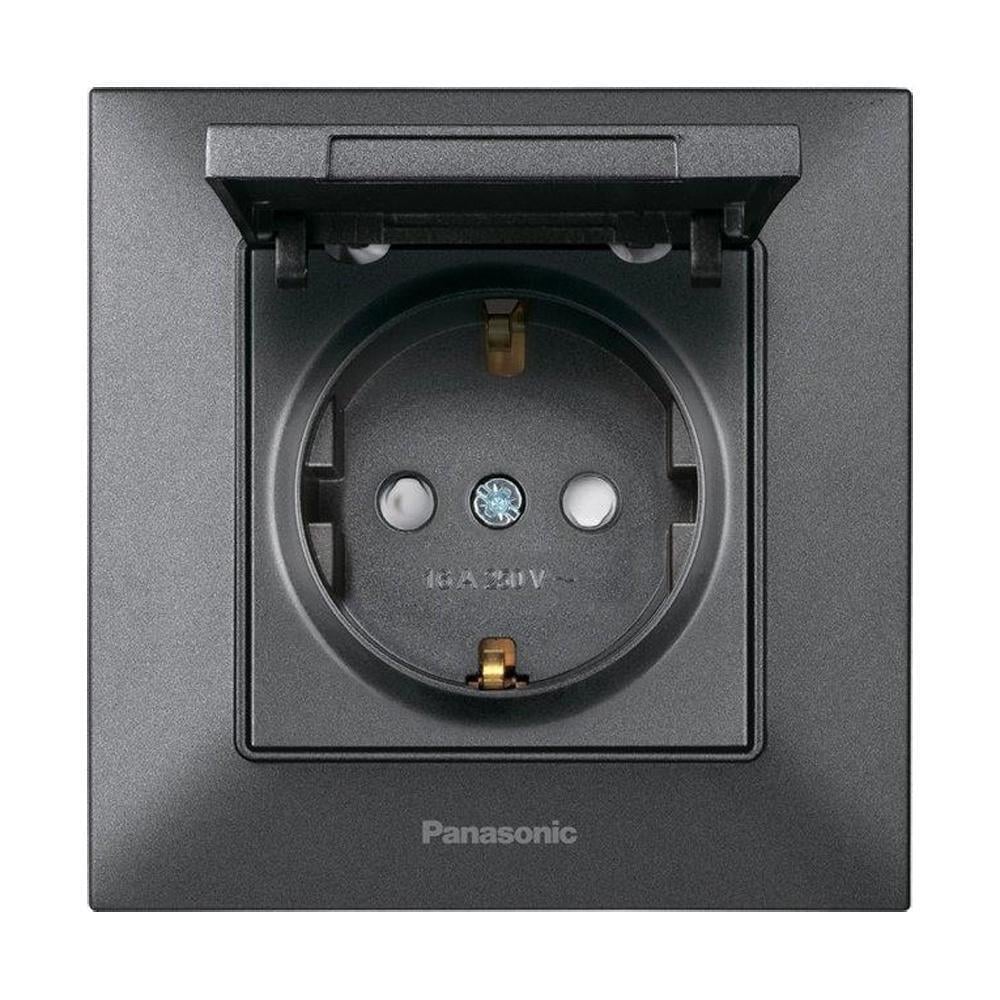 Розетка Panasonic Arkedia Slim одинарна із заземленням та кришкою Сірий димчатий (23830994) - фото 1