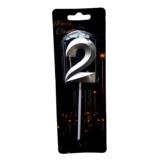 Свеча-цифра "2" 3D для торта 4,5 см Серебряный (12194)