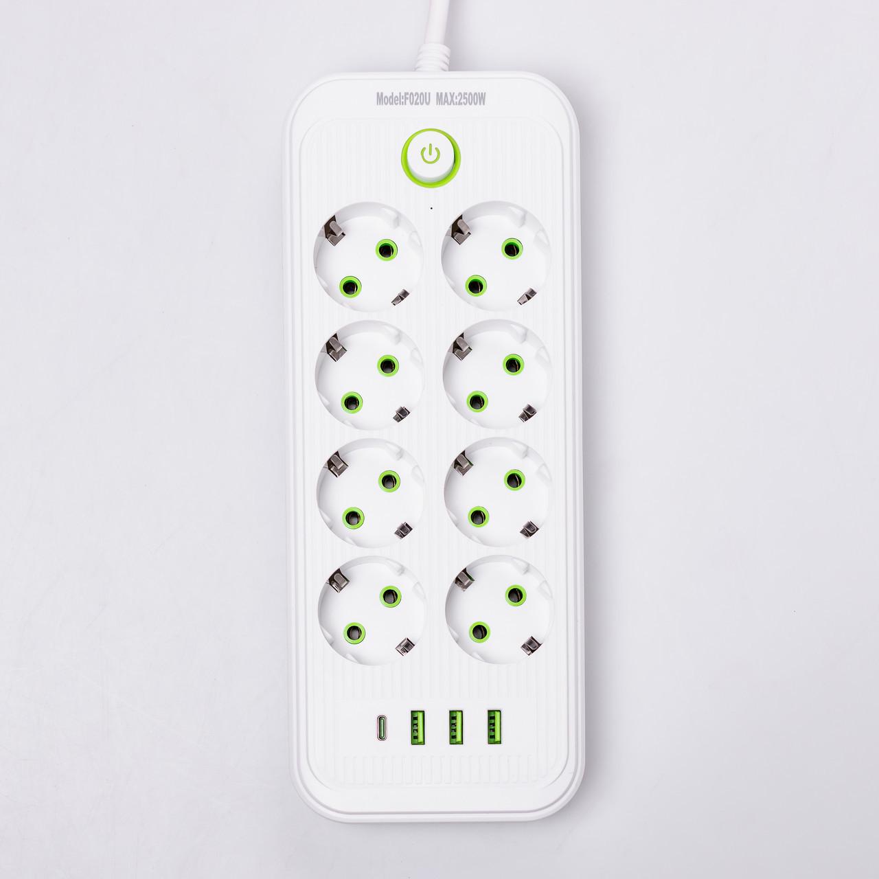 Фільтр мережевий на 8 розеток з 3 USB 1 Type-C та кнопкою відключення F20U HP-5-27 2,8 м Білий (A-034388) - фото 2 Фільтр мережевий на 8 розеток з 3 USB 1 Type-C та кнопкою відключення F20U HP-5-27 2,8 м Білий (A-034388) - фото 2