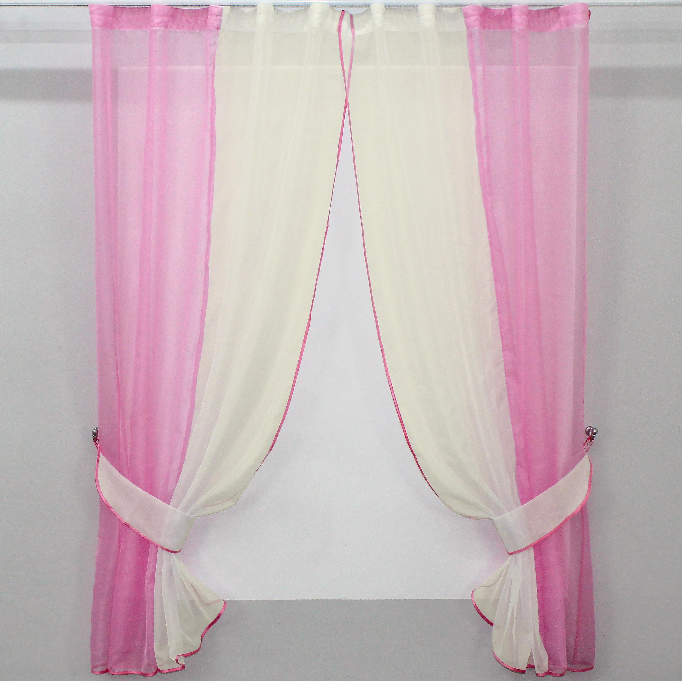 Шторы кухонные VR-Textil №017к комбинированные с подвязками 265х170 см Розовый/Бежевый (50-008)