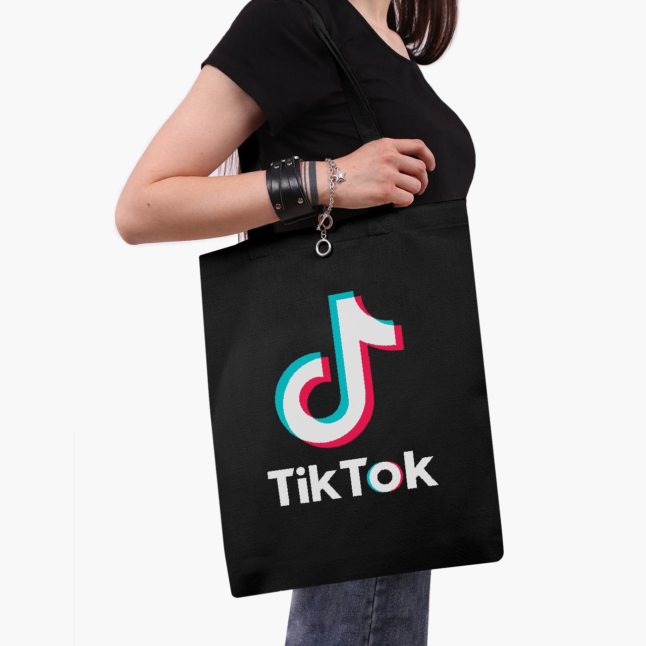 Еко сумка шоппер TikTok 41х35 см Чорний (9227-1389-BK) - фото 2