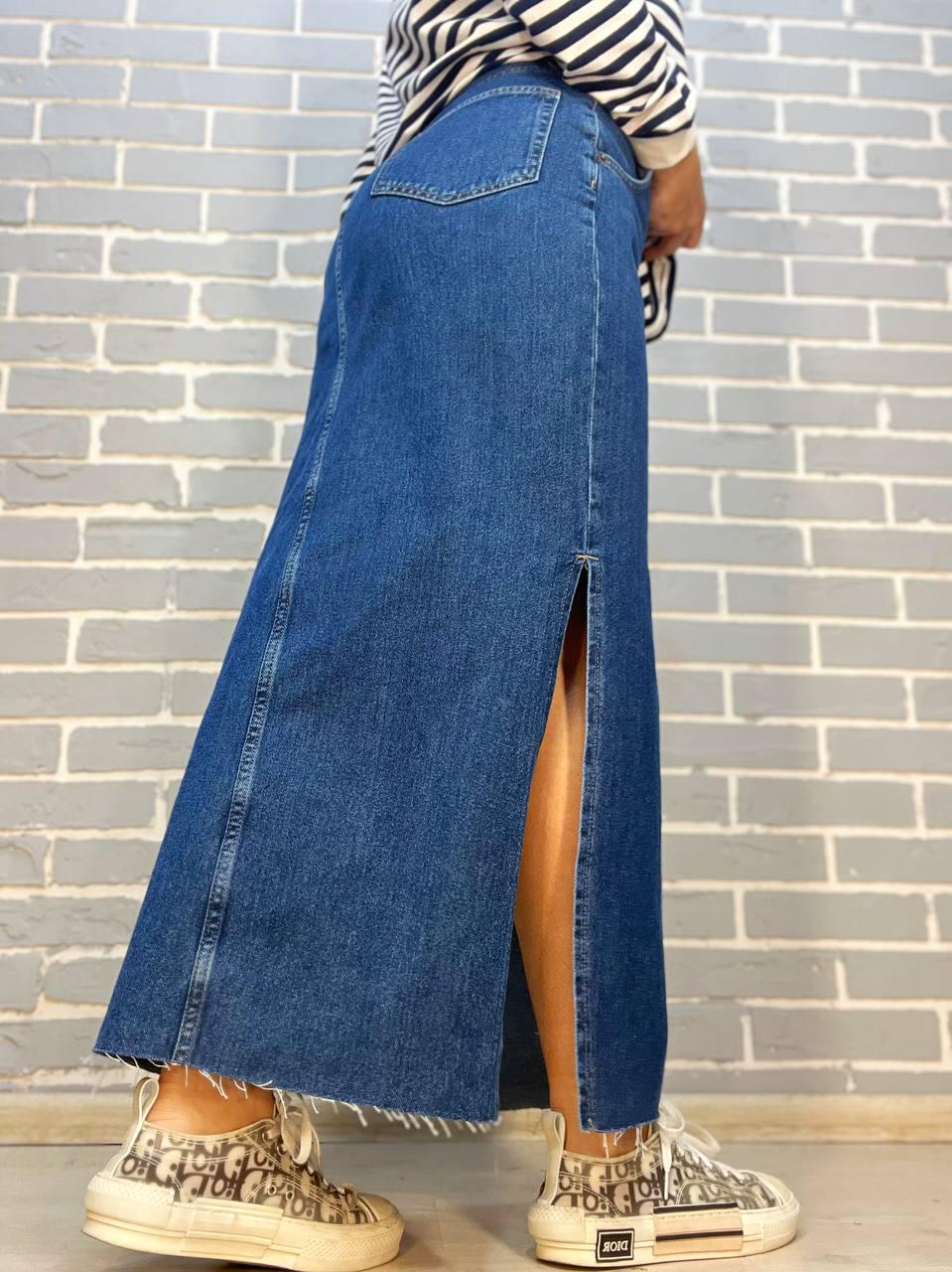 Спідниця жіноча Zeo Basic 3808 джинсова розрізи по боках довга р. 34 Синій (1169) - фото 3 Спідниця жіноча Zeo Basic 3808 джинсова розрізи по боках довга р. 34 Синій (1169) - фото 3