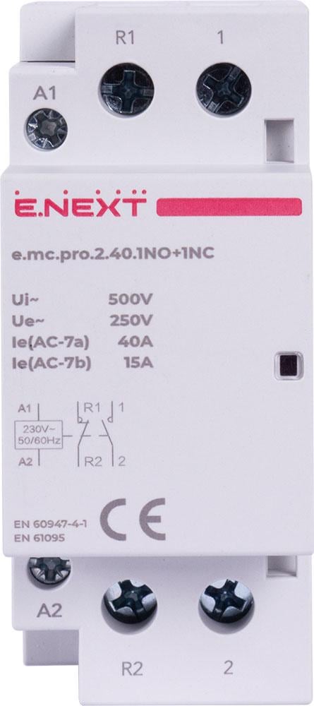 Контактор модульний E.NEXT e.mc.pro.2.40.1NO+1NC 2P 40А 1NO+1NC 220V (p005226) - фото 2 Контактор модульний E.NEXT e.mc.pro.2.40.1NO+1NC 2P 40А 1NO+1NC 220V (p005226) - фото 2