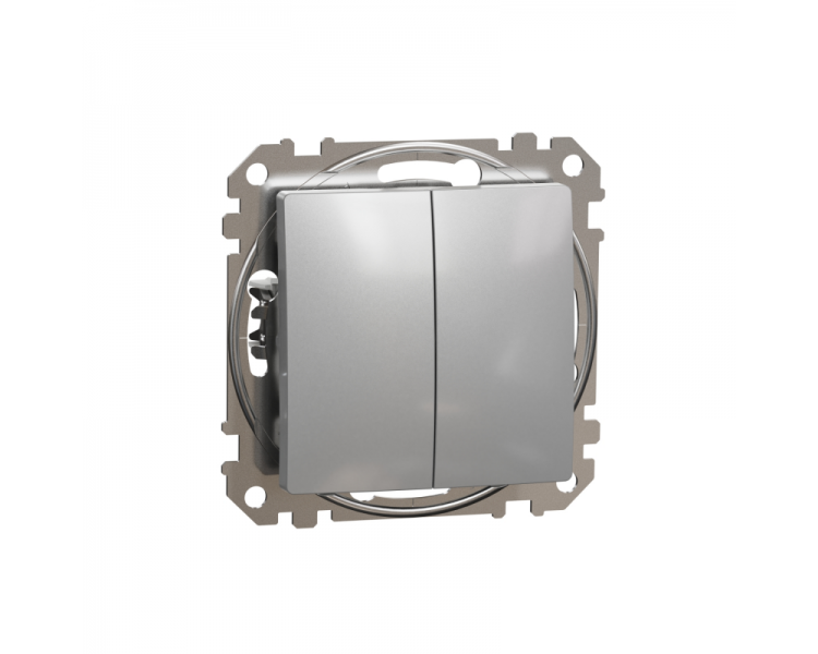 Вимикач двоклавішний Schneider Electric Sedna Design&Element ABS-UV прохідний Алюмінієвий (SDD113108)