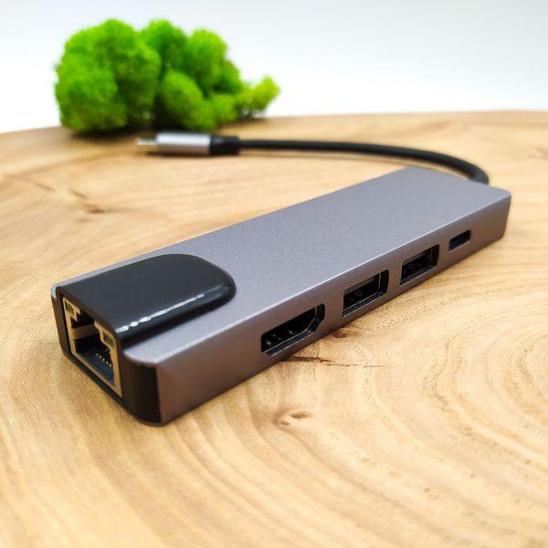 Хаб Type-C 5в1 универсальный (RJ45+USB-C+2USB3.0+HDMI) - фото 2