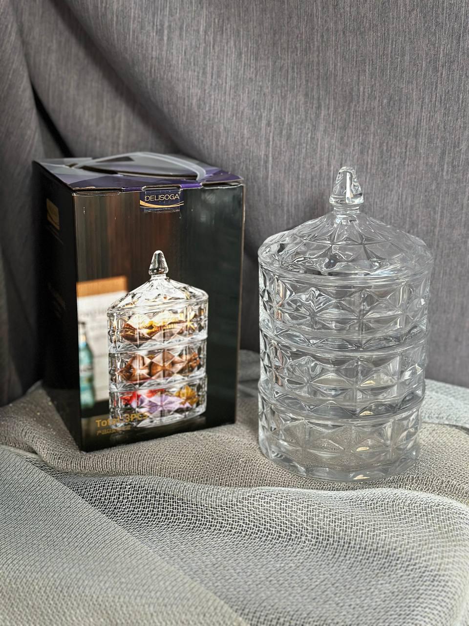 Сахарница-этажёрка Helios Вавилон стеклянная 3-х уровневая Прозрачный (5182) - фото 3 Сахарница-этажёрка Helios Вавилон стеклянная 3-х уровневая Прозрачный (5182) - фото 3