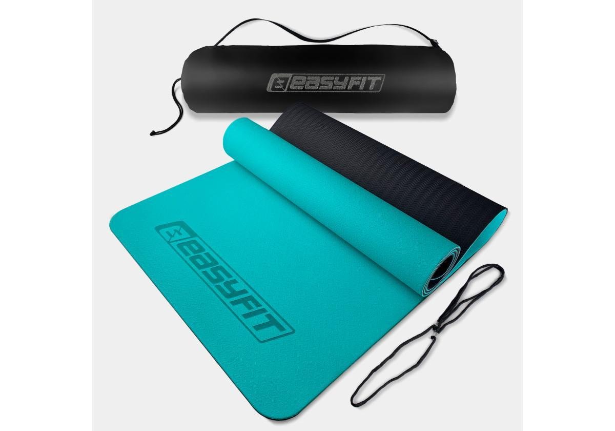 Коврик для йоги и фитнеса EasyFit TPE/TC двухслойный с чехлом 6 мм Мятный/Черный (EF-1924s-MTB)