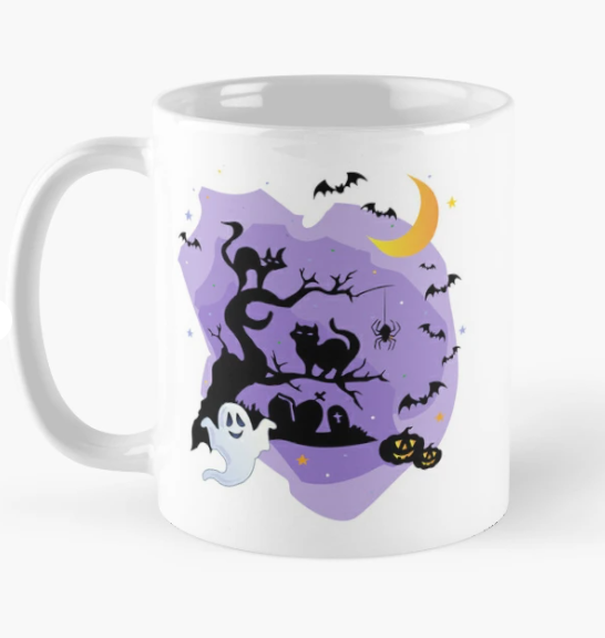 Чашка керамическая с принтом "Halloween" черные кошки 330 мл Белый (ПН327Ч)