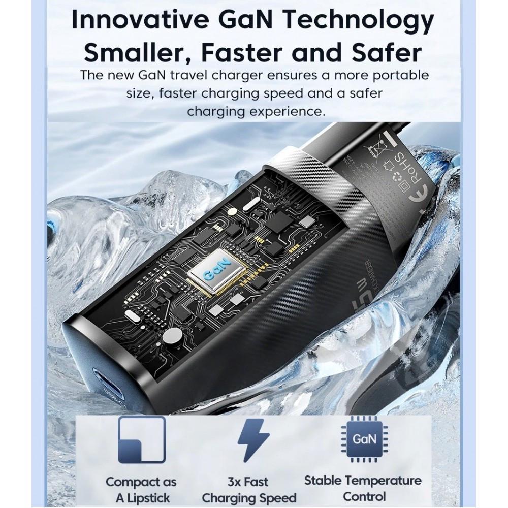 Зарядний пристрій мережевий Toocki GAN 65W 2 type-c з кабелем Black (25397353) - фото 2 Зарядний пристрій мережевий Toocki GAN 65W 2 type-c з кабелем Black (25397353) - фото 2