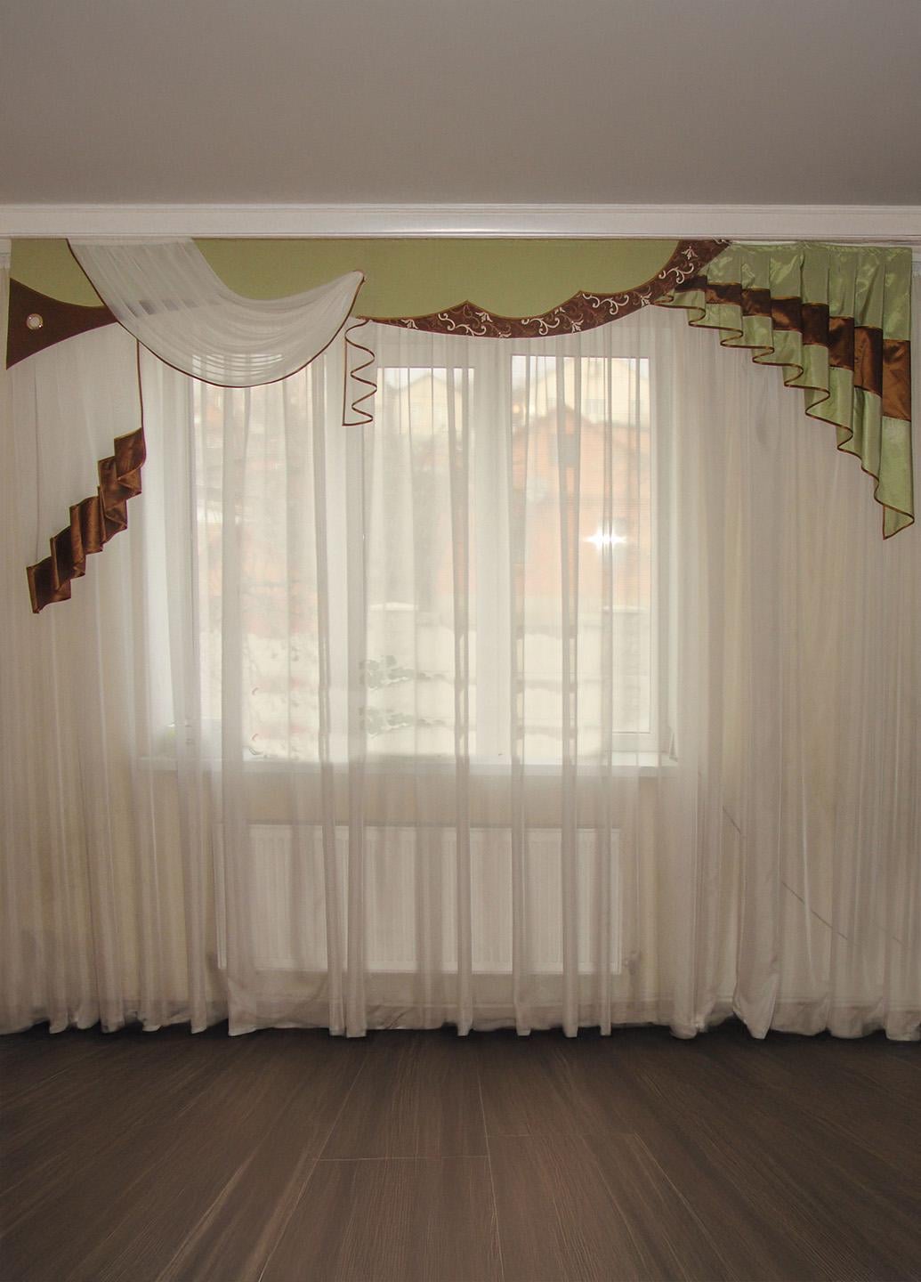 Ламбрекен жесткий Firanka Три Волны 3 м Фисташковый с коричневым (61ж)