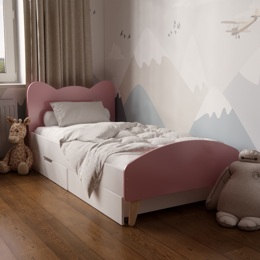 Ліжко дитяче Котик з шухлядами для дітей 3-10 років для дівчат 160х80 см Рожевий
