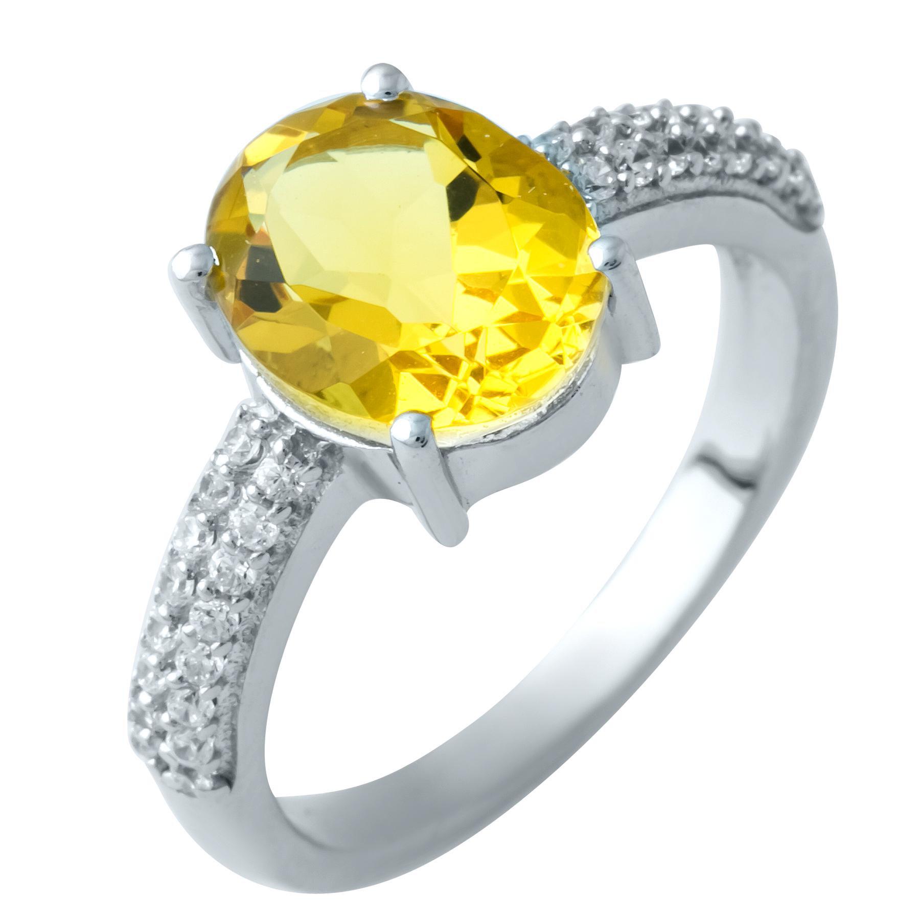 Кольцо серебряное с овальным цитрином Nano и фианитами р. 18 Кольцо серебряное с овальным цитрином Nano и фианитами р. 18