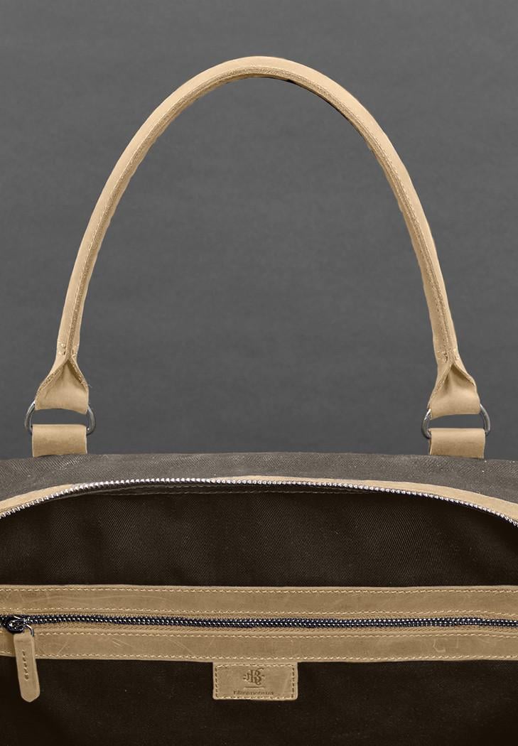 Дорожня сумка з канвасу та натуральної шкіри Crazy Horse Світло-бежевий/Коричневий (A-028856) - фото 8 Дорожня сумка з канвасу та натуральної шкіри Crazy Horse Світло-бежевий/Коричневий (A-028856) - фото 8