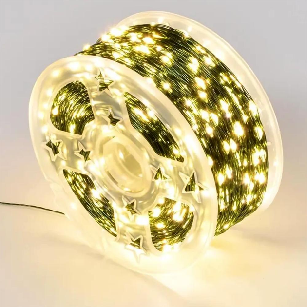 Гірлянда нитка Роса 220V 500 LED 8 режимів зелений провід IP44 50 м Теплий білий (j5f-074-8pg)