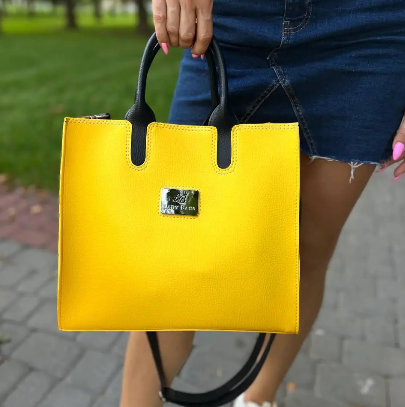 Сумка тоут женская через плечо большая классическая вмещает А4 Желтый Сумка тоут женская через плечо большая классическая вмещает А4 Желтый