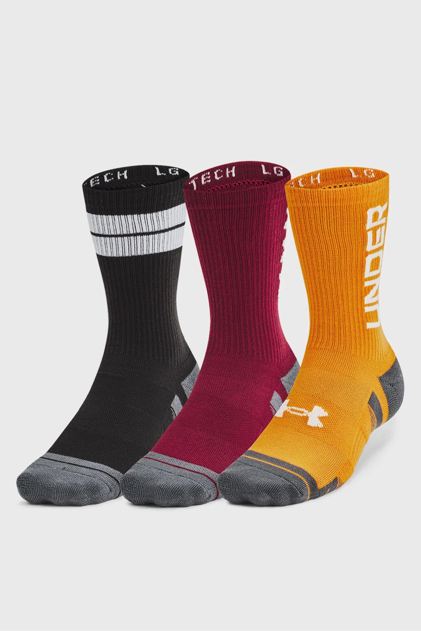 Шкарпетки чоловічі Under Armour Perf Tech Nov 3pk Crew XL Чорний/Бордовий/Помаранчевий (1379515-625 XL)