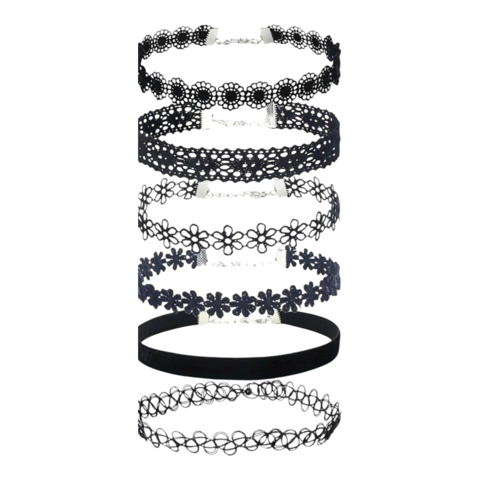 Набор чокеров женских кружевных эластичных 6 шт. Черный (32373726)