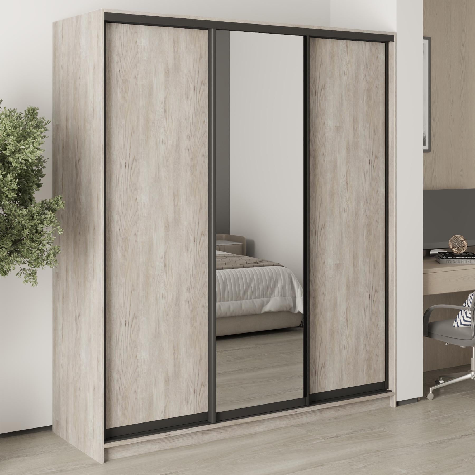 Шкаф-купе трехдверный MebelStar Стандарт BG 2 ДСП/зеркало 180x60x210 см Аляска серый (MBS-8394)