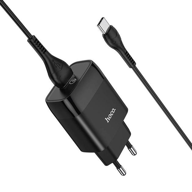 Пристрій мережевий зарядний Hoco C72Q QC3.0 1 USB/2A з кабелем для заряджання USB/Type-C Чорний - фото 2