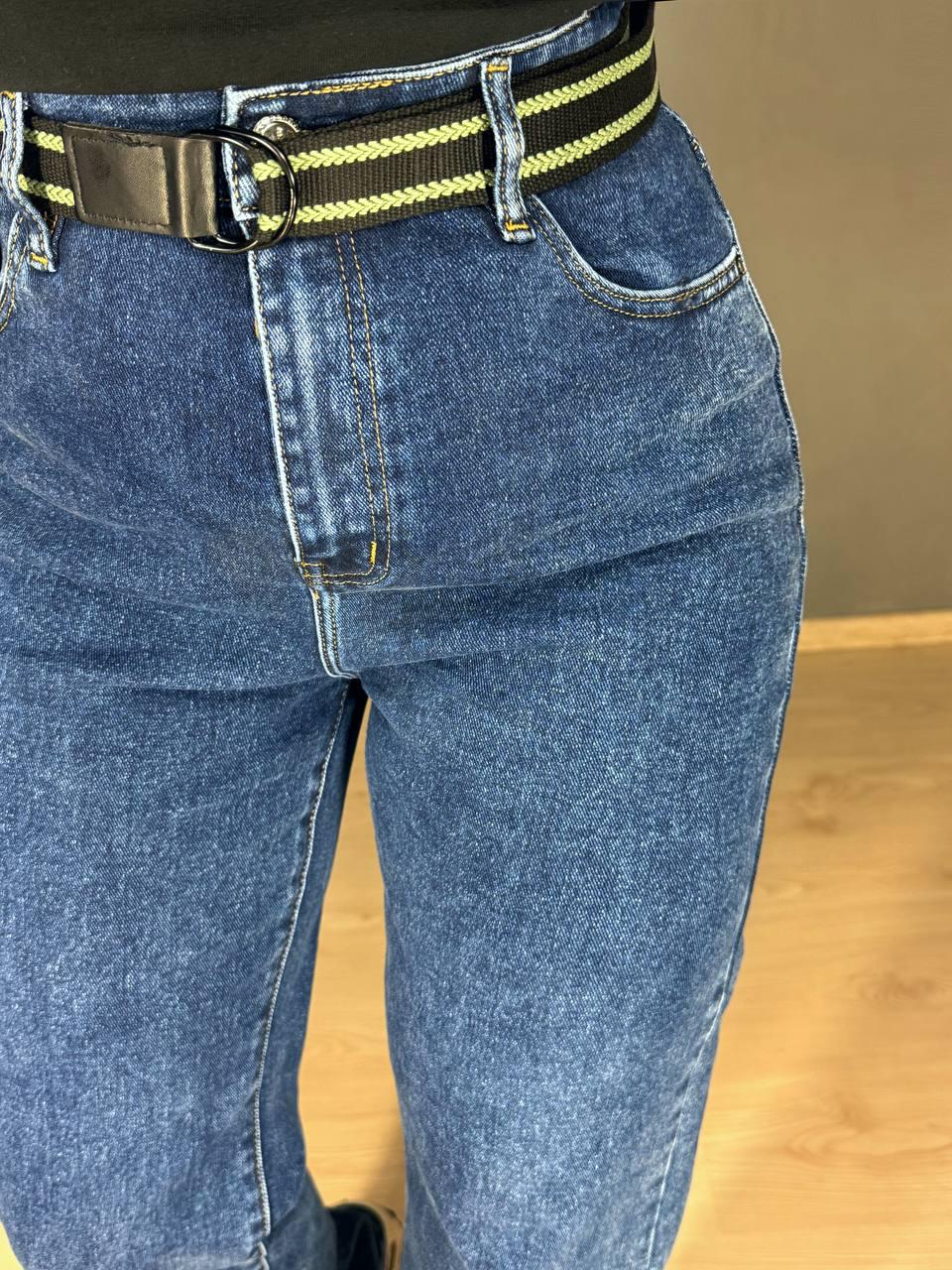Джинсы женские Derun 8200 палаццо ровная талия на резинке с ремнем р. 32 Синий (4829) - фото 3