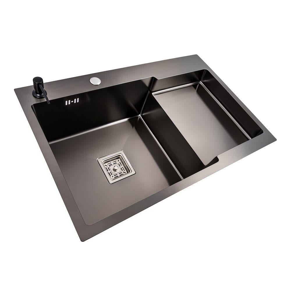 Мийка кухонна Valeso Handmade CM 78х50C L PVD з поглибленою полицею Чорний - фото 2 Мийка кухонна Valeso Handmade CM 78х50C L PVD з поглибленою полицею Чорний - фото 2