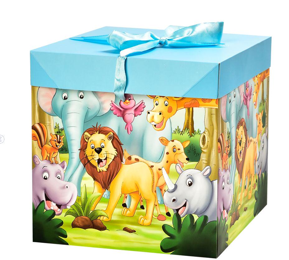 Подарочная картонная коробка Stenson Madagascar R91085-M 22х22 см Голубой с рисунком (1c3362b4)