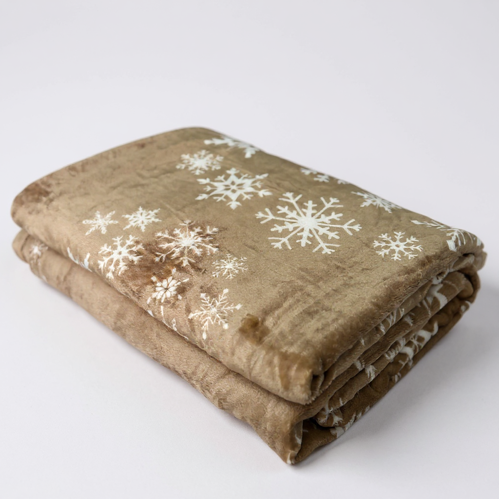 Плед теплий зі сніжинками новорічний 200х215 см Бежевий (2342663450)