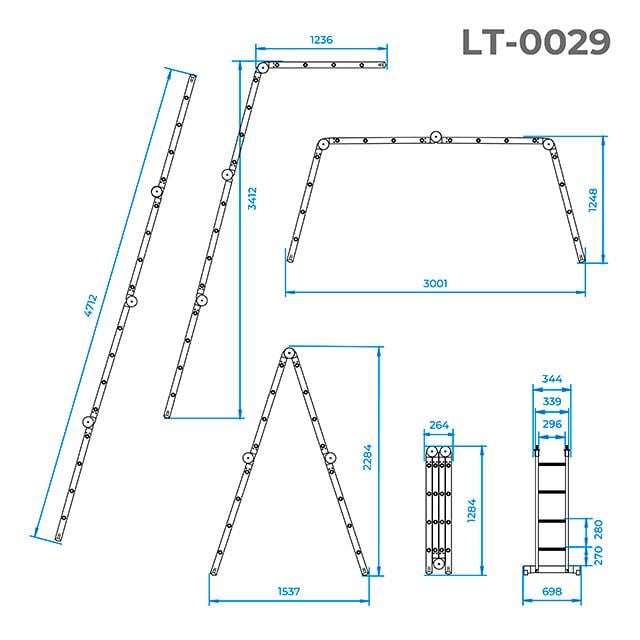 Сходи алюмінієві Intertool LT-0029 трансформер 4x4 4,7 м (9255088) - фото 13