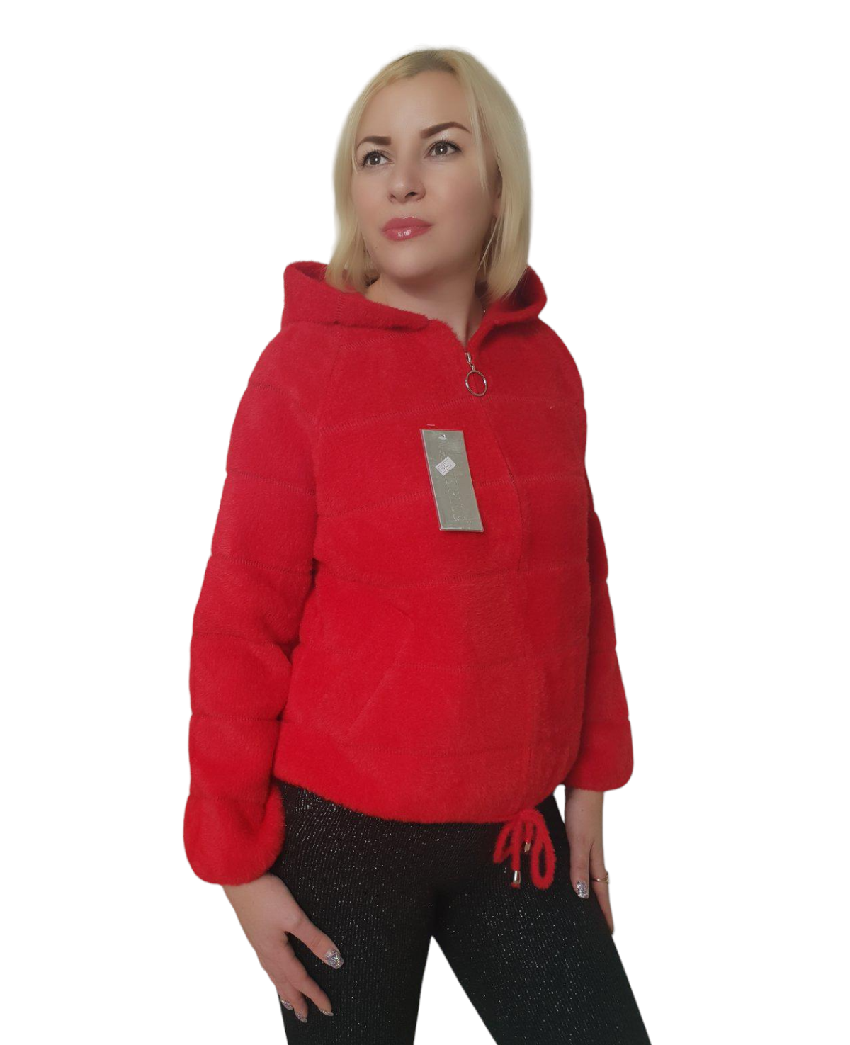 Пальто из шерсти альпака с капюшоном р. 46-50 Красный (8823)