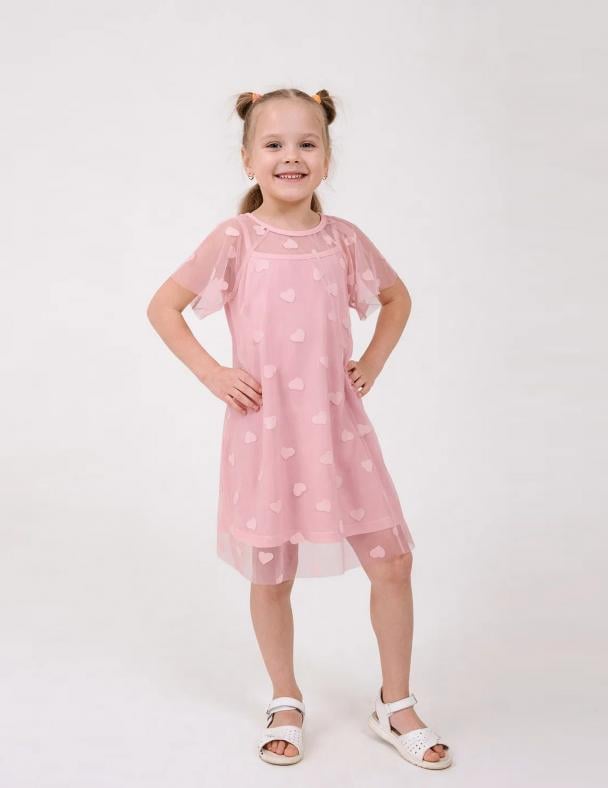 Платье для девочки Smil Стрейчевый кулир сюид/евросетка 104 см Темная пудра (120494-1)