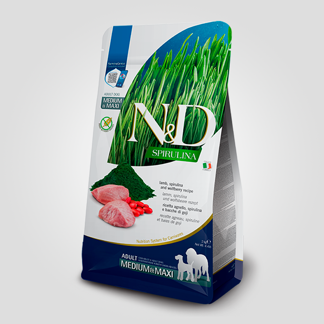 Корм сухий Farmina N&D Spirulina для дорослих собак середніх та великих порід ягня та ягоди годжі 2 кг (2139810879)