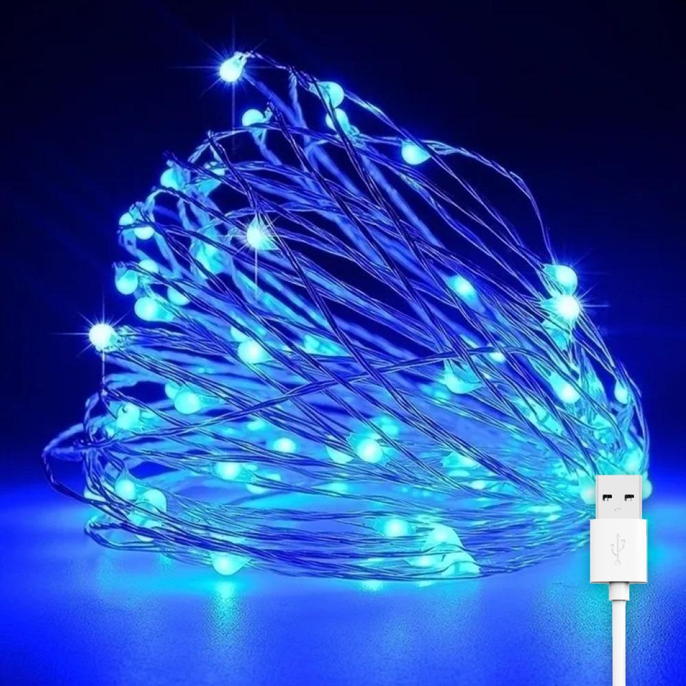 Светодиодная гирлянда нить Роса от USB 100 LED 8 режимов IP44 10 м Синий Светодиодная гирлянда нить Роса от USB 100 LED 8 режимов IP44 10 м Синий