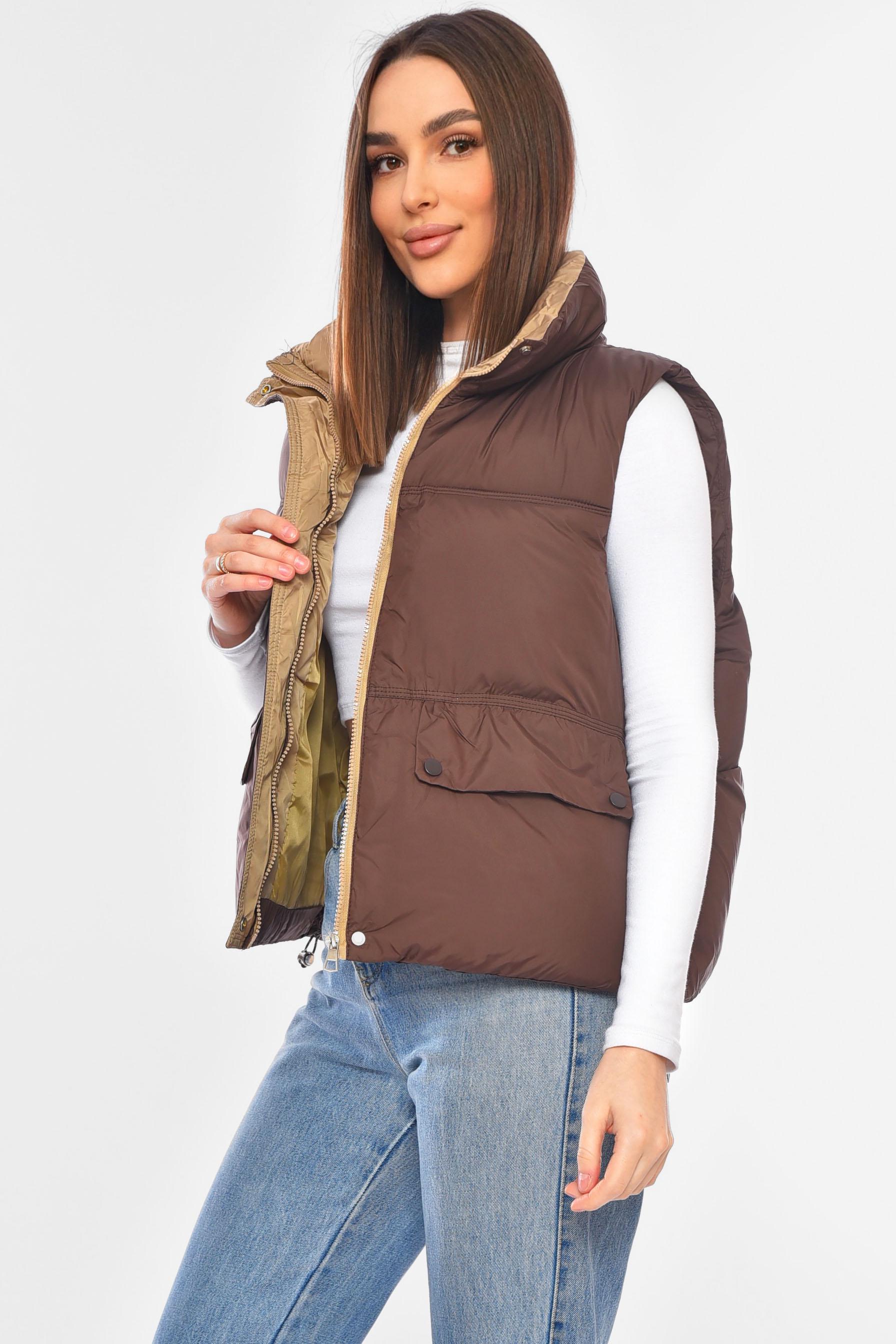 Жилетка жіноча однотонна 200303 S Коричневий - фото 2 Жилетка жіноча однотонна 200303 S Коричневий - фото 2