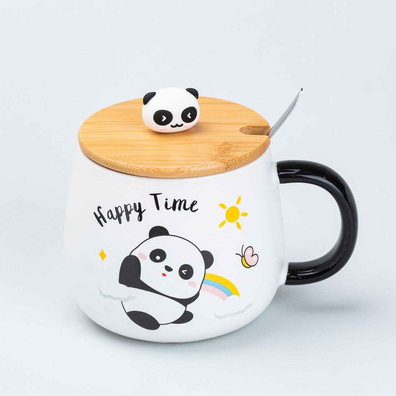 Кружка керамическая Panda Happy time с крышкой и ложкой 450 мл (HP7203R) - фото 3