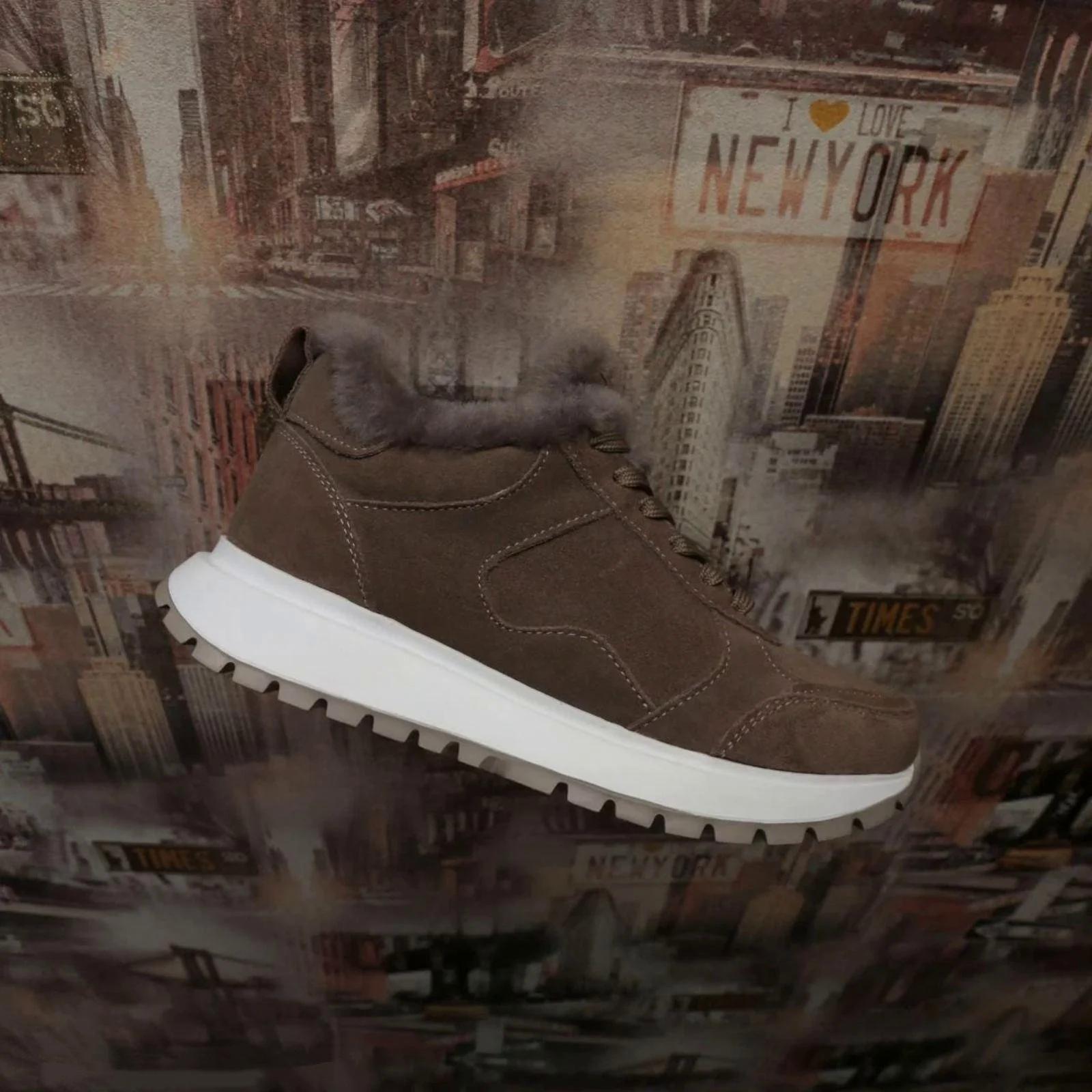 Кроссовки женские зимние Anri замшевые с натуральным мехом р. 39 Бежевый (690/2/77)