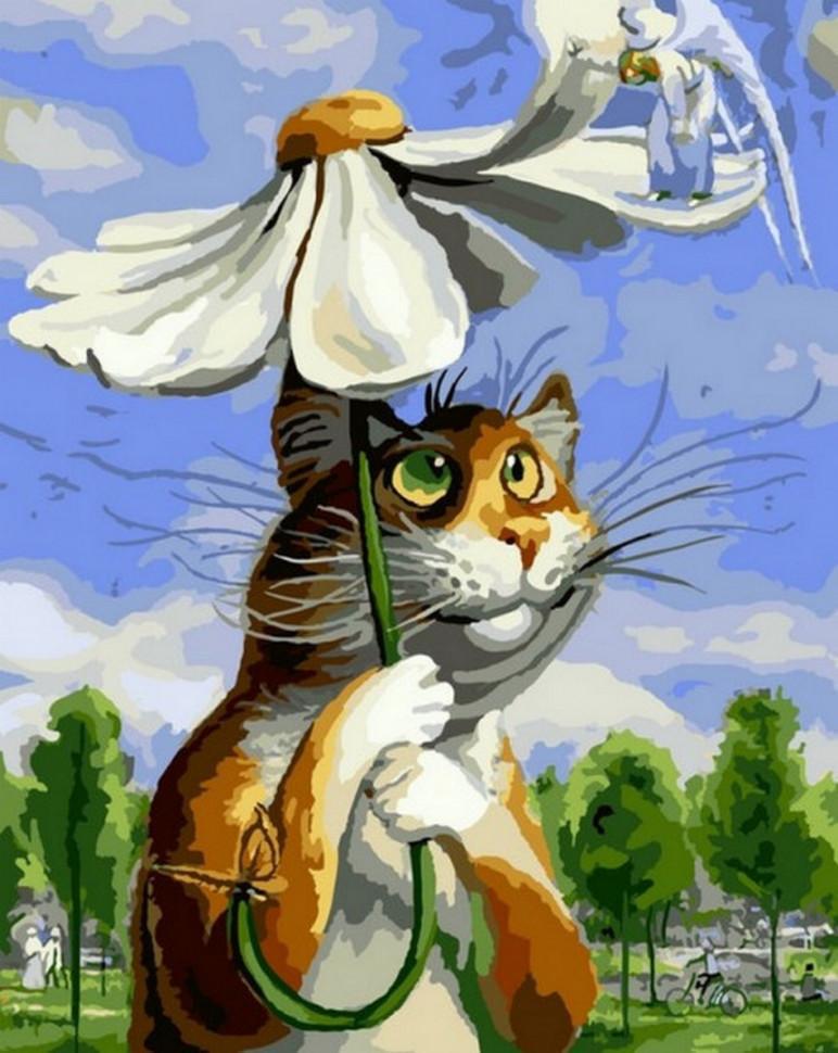 Картина по номерам Brushme Кот с ромашкой 40x50 см (BRM8338)