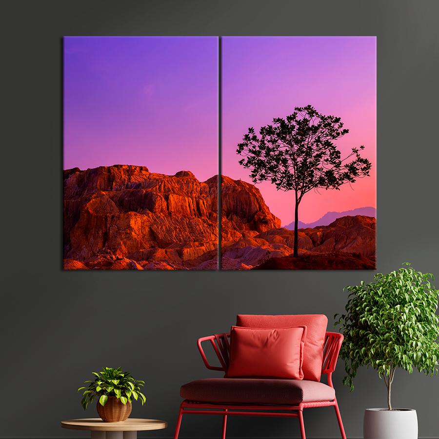 Картина природа Розовый рассвет над горным пейзажем 71x51 см (A1078-2)