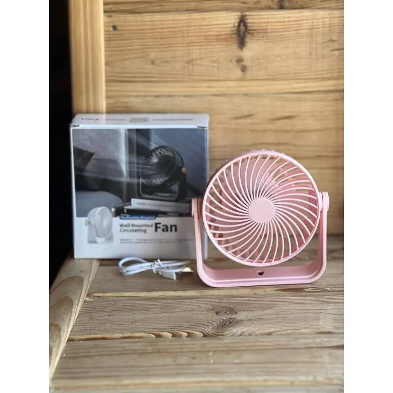 Вентилятор мини аккумуляторный Wall Mounted Fan настольный и настенный с USB зарядкой 13x13x5,9 см Розовый (2636467225)