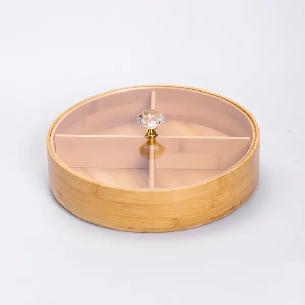 Менажница бамбуковая Yiwu HB-40-3 круглая с крышкой 25х25х8 см Бежевый (2764784322)