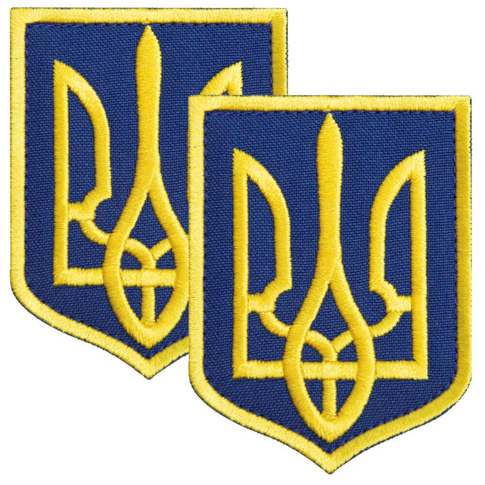 Набір шевронів з липучкою Герб Тризуб України 6х8 см 2 шт. Жовтий на синьому (24066)