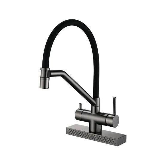 Смеситель для кухни KOER KB-74027-07 с функцией водопад и черным силиконовым изливом (KR5203)